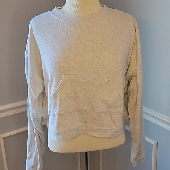 VICTORIA'S SECRET Gray Cropped Thermal Drop Shoulder Athleisure Lounge Top Sz M - Picture 1 of 10